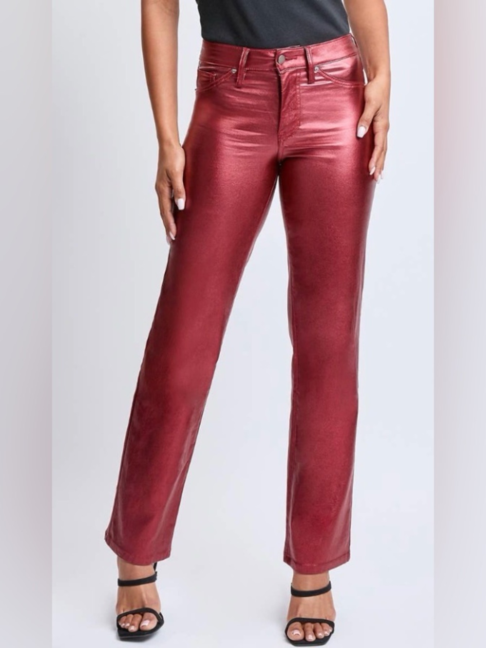 Metallic Burgundy Straight-Leg Women's Jeans